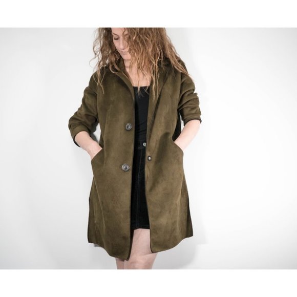 Olive Green Faux Ultra Suede Jacket! - Picture 1 of 3